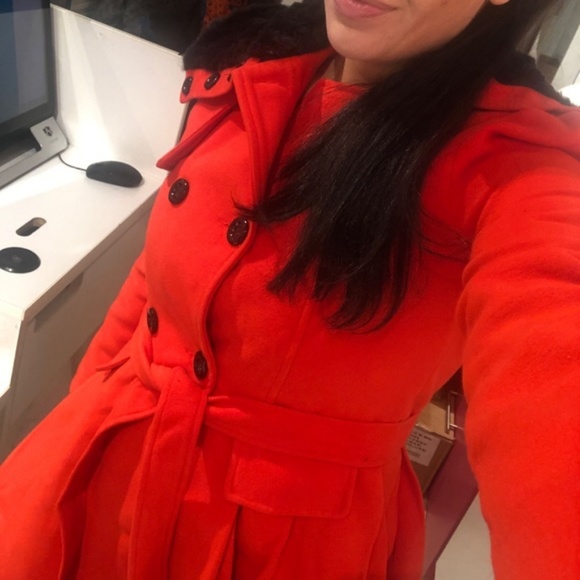 Red & Black Faux Fur Fit & Flare Button Jacket - Picture 3 of 7